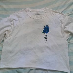Empyre Blue Burning Rose Long Sleeve Cropped Top